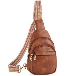 NWT BOSTANTEN Aurora Beige Trapeze Sling Bag Brown Faux Leather Anti-Theft
